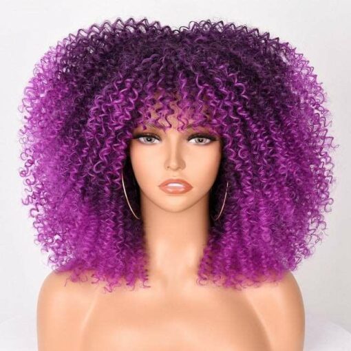 Curly Afro Wigs With Bangs